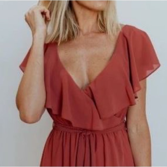 Baltic Born Katya Ruffle Maxi Dress Bridesmaid Chiffon Hi-Low Faux Wrap XS - Picture 4 of 8